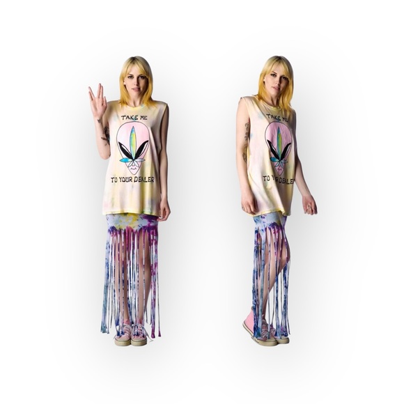 VHTF: new UNIF 🜸 Take Me To Your Dealer Muscle Tee 🜸 Pastel Tie Dye Weed Alien - Picture 4 of 16